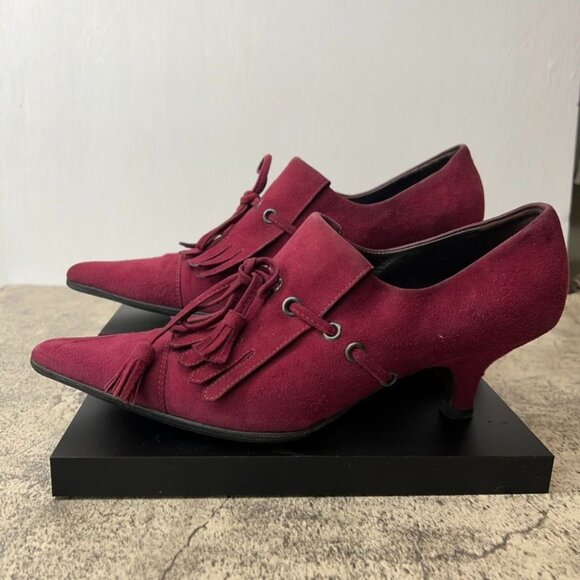 Walter Steiger Maroon Suede Victorian Kitten Heels Size 6 - Picture 12 of 13